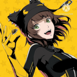 a drawing of a girl with a cat ear hat on a yellow background