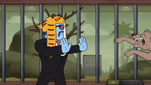 a cartoon of a man wearing a tiger hat and sunglasses