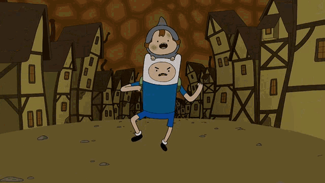 a cartoon character carrying another cartoon character on his shoulders