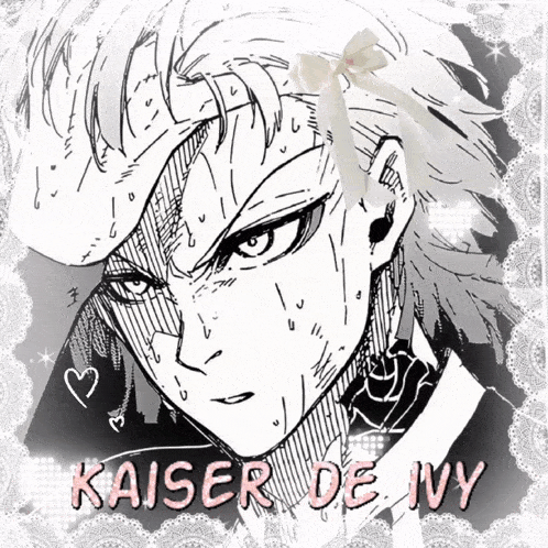 a black and white drawing of kaiser de ivy with a bow on his head