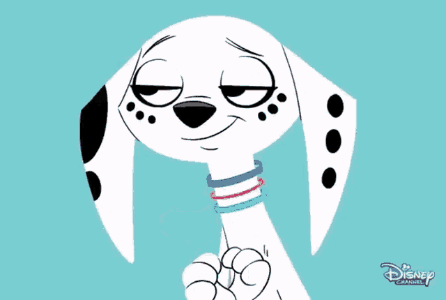 a dalmatian dog is holding a pink heart with the disney channel logo in the background