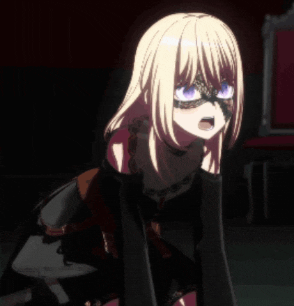 a blonde anime girl wearing glasses and a black dress