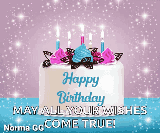 a happy birthday card with a cake and candles