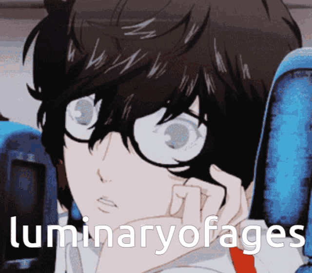 a close up of a person 's face with the words luminaryofages on the bottom