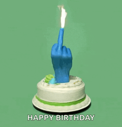 a birthday cake with a blue hand holding a lit candle and the words happy birthday