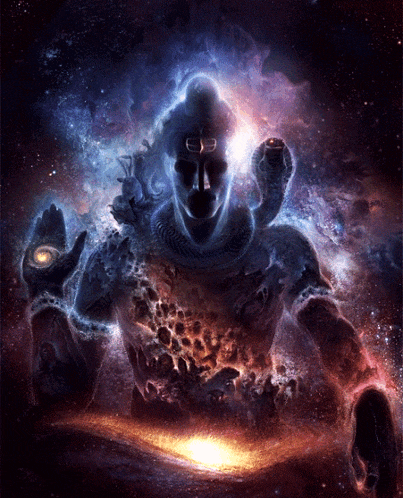 a statue of a man with a snake around his neck and a third eye
