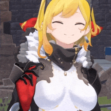 a close up of a cartoon character with her eyes closed and a smile on her face