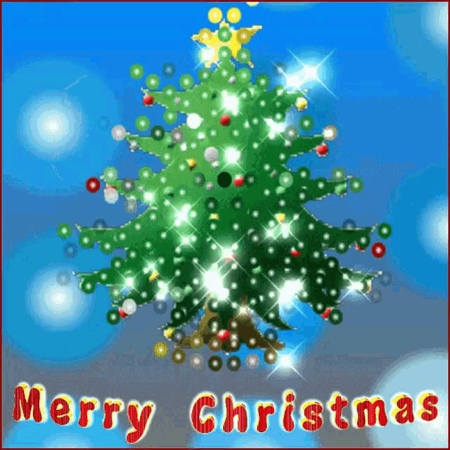 a merry christmas greeting card with a christmas tree on it