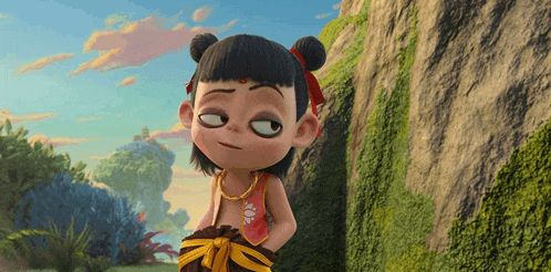 a cartoon character with a lotus on his chest