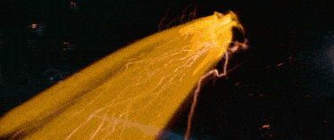 a computer generated image of a yellow lightning strike