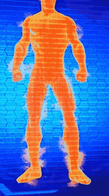 a glowing image of a man 's body on a blue screen