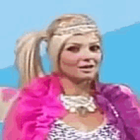 a woman is wearing a pink and purple costume and a headband .