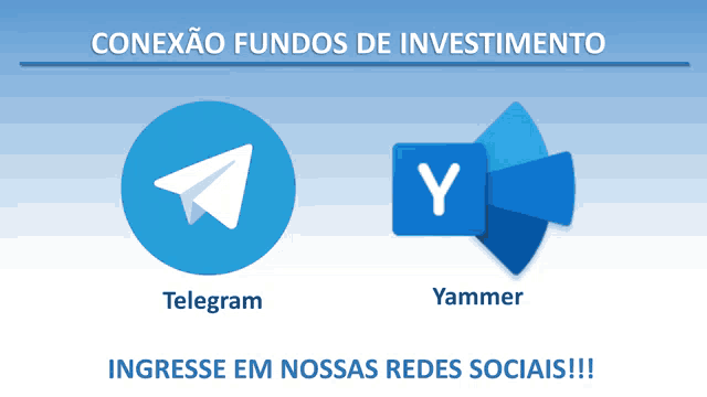 a telegram logo and a yammer logo are displayed on a blue background