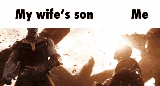 a meme of thanos and his wife 's son fighting each other