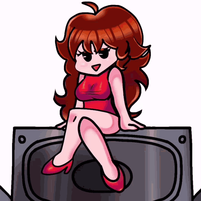 a drawing of a girl sitting on a speaker