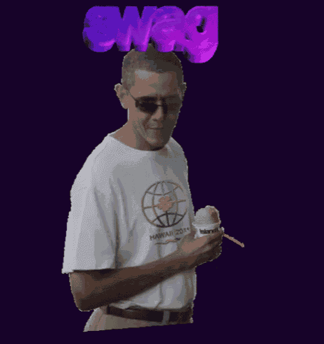 a man wearing a white shirt that says hawaii 2011 on it