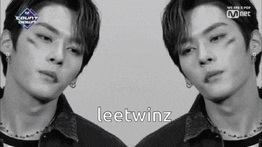 a black and white photo of a young man with the name leetwinz
