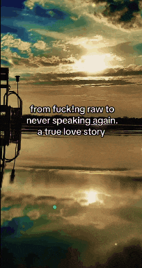 a sunset over a body of water with a quote from fucking raw to never speaking again a true love story