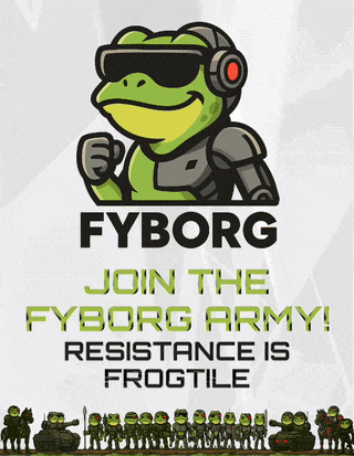 a poster with a frog and the words " fyborg join the fyborg army "