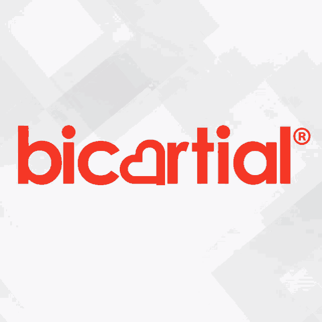 a red and white bicartial logo on a gray background