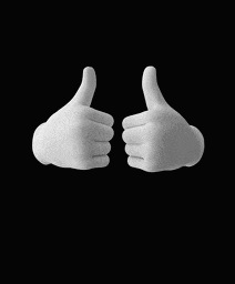 a pair of white hands giving a thumbs up on a black background