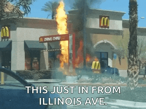 a mcdonald 's restaurant is on fire and says this just in from illinois ave.