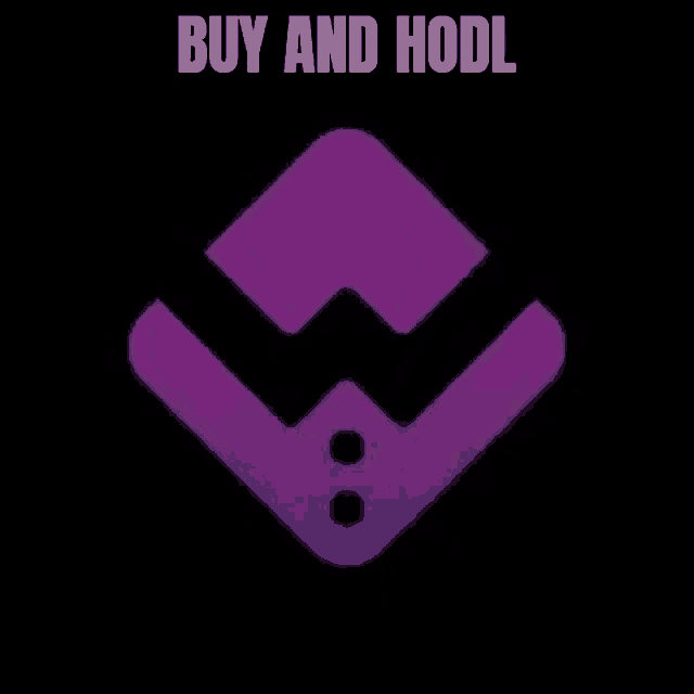 a purple and black logo on a black background with the words `` buy and hodl '' .