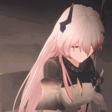 a girl with long white hair and horns looks down