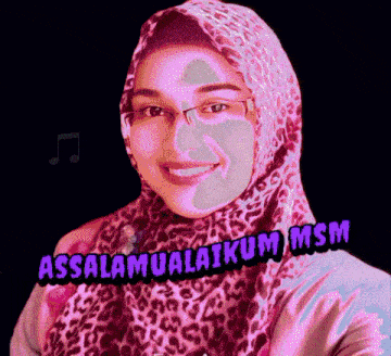 a woman wearing a leopard print scarf and glasses says assalamualaikam msm