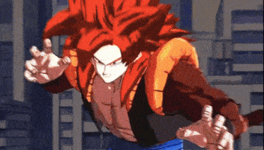 a cartoon character with red hair and a blue jacket