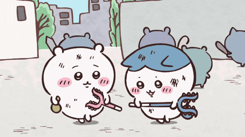a cartoon of two bears standing next to each other with one wearing a hat with the letter l on it