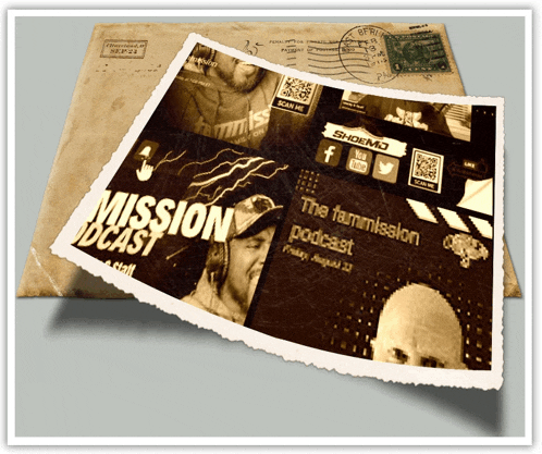 an envelope with a picture of a man and the words mission podcast