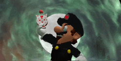 a cartoon character with the number 8 on his hat is holding a trophy