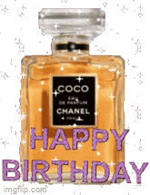 a bottle of coco chanel perfume with the words happy birthday