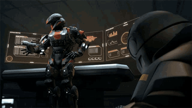 a video game character stands in front of a screen that says ccc on it