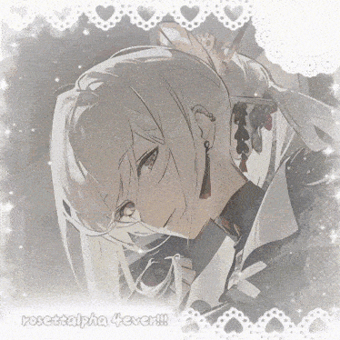 a picture of a white haired anime character with the words rosettaalpha 4ever written below it