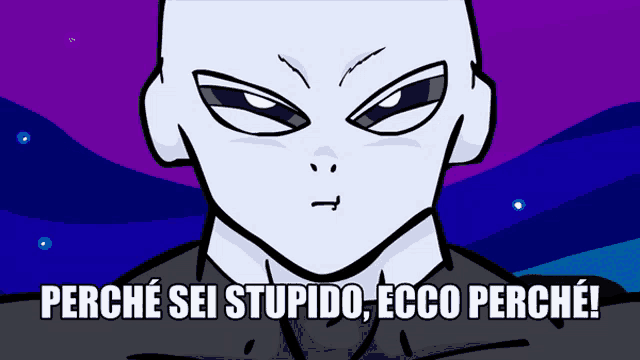 a cartoon drawing of an alien with the caption perche sei stupido ecco perche