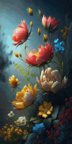it is a painting of flowers in a garden .