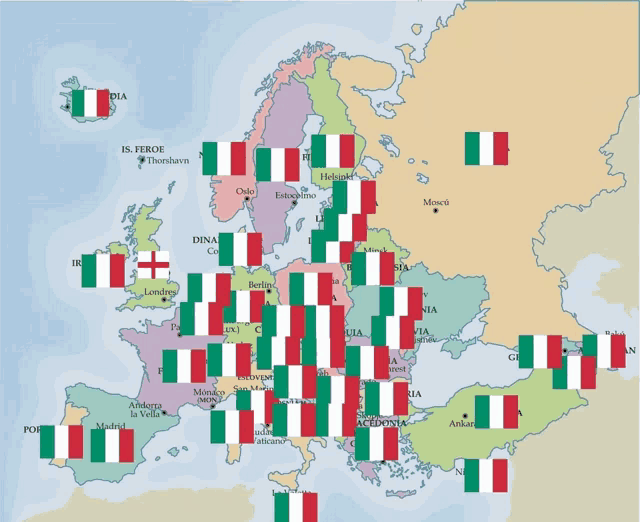 a map of europe with flags on it including one that says moscow