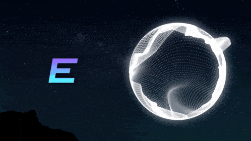 a glowing circle with the letter e in the middle