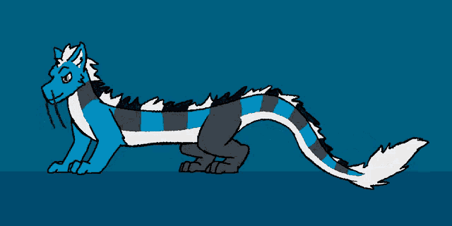 a blue and white dragon with a long tail