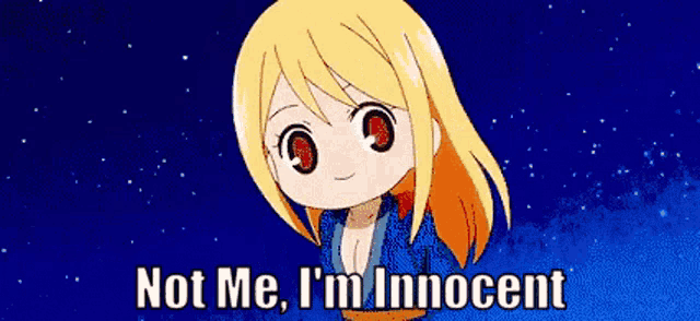 a pixel art of a girl with the words not me i 'm innocent