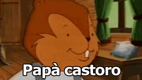 a cartoon beaver is smiling and says papa castoro
