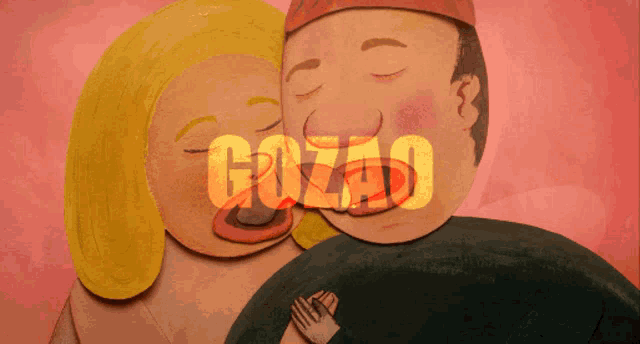 a cartoon of a man kissing a woman with the word gozao on the bottom right