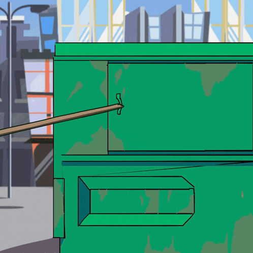 a cartoon drawing of a man sticking his head out of a green box