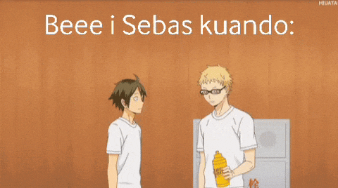 two anime characters standing next to each other with the words beee i sebas kuando written above them
