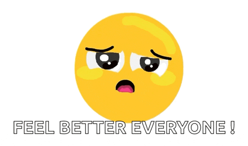a yellow smiley face with the words feel better everyone written below it