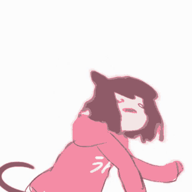 a cartoon of a girl wearing a pink hoodie with a cat 's tail .