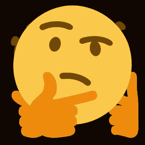 a yellow smiley face with a hand on its chin