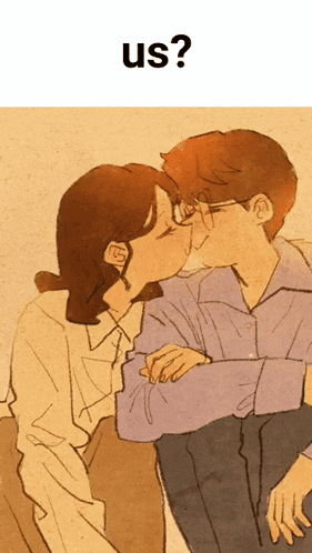 a drawing of a man kissing a woman with the words us below them